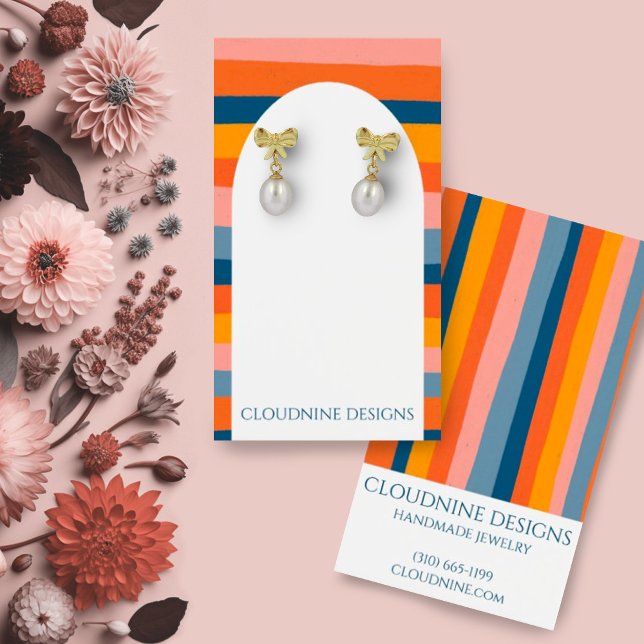 Rainbow Arch Earring Necklace Jewelry Display Card (Colorful stripes earring display card with arch shapes. Customize with your details)