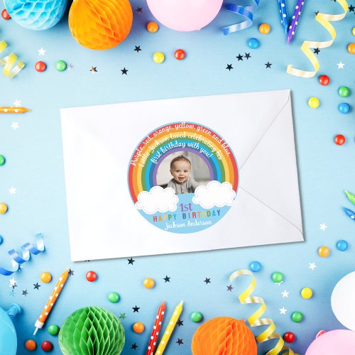 Rainbow Arch Over The Clouds Babys First Birthday Classic Round Sticker