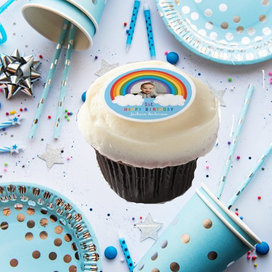 Rainbow Arch Over The Clouds Baby's First Birthday Edible Frosting Rounds