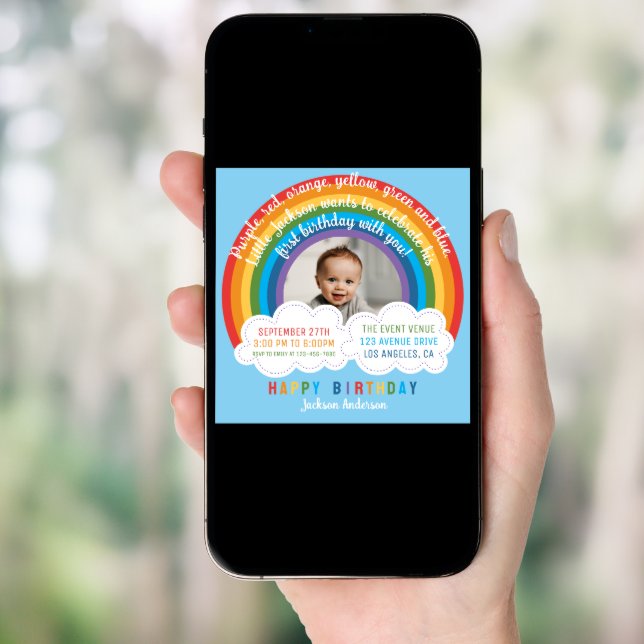 Rainbow Arch Over The Clouds Baby's First Birthday Invitation (Front Digital)