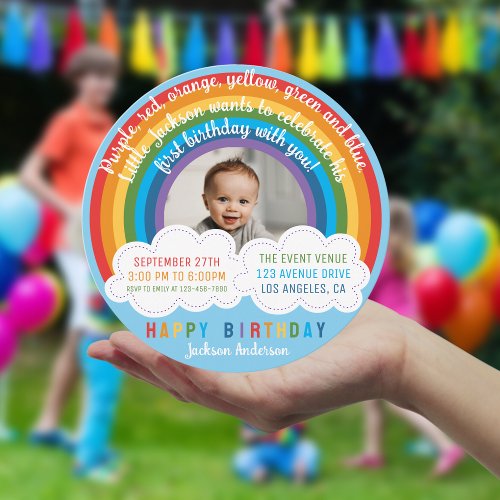 Rainbow Arch Over The Clouds Babys First Birthday Invitation