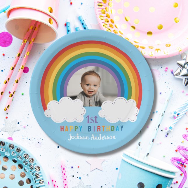 Rainbow Arch Over The Clouds Baby's First Birthday Paper Plates (Creator Uploaded)