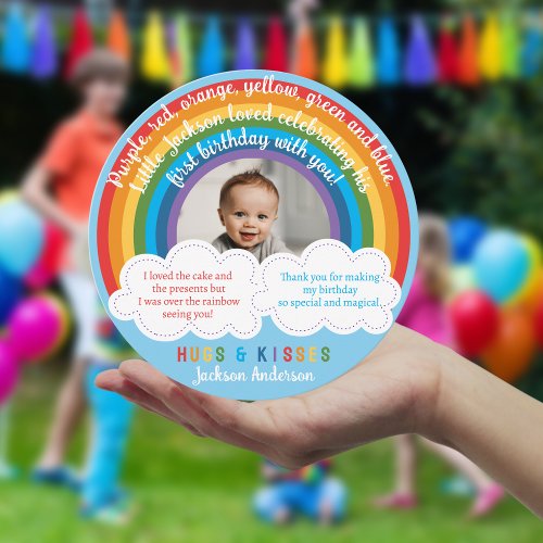 Rainbow Arch Over The Clouds Babys First Birthday Thank You Card