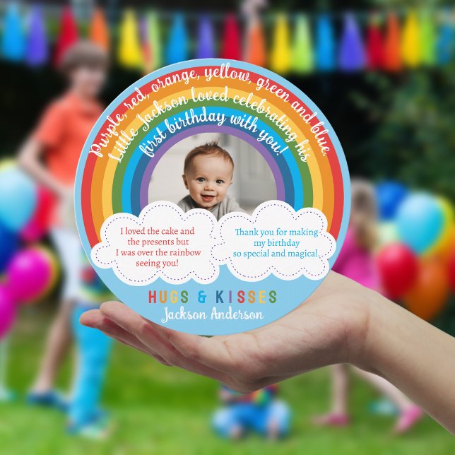 Rainbow Arch Over The Clouds Baby's First Birthday Thank You Card (Creator Uploaded)
