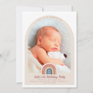 Rainbow Arch Photo 1st Birthday Inviation Invitation