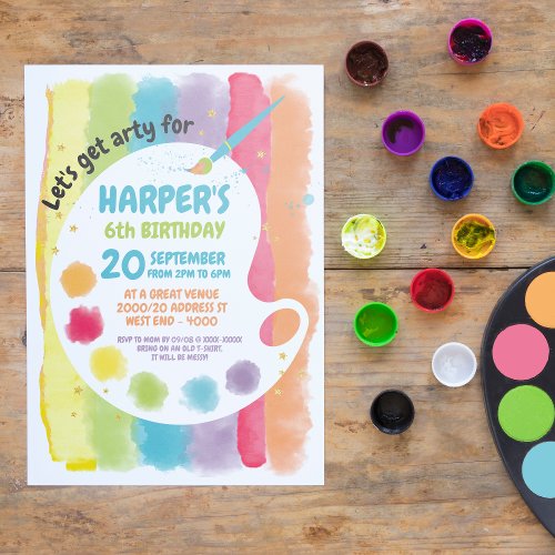 Rainbow Art Birthday Party Invitation