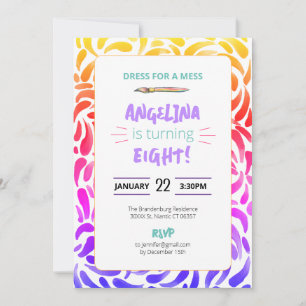 Rainbow Art Paint Birthday Party Girl Invitation