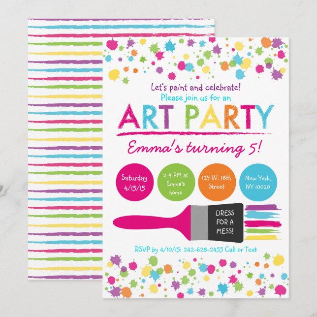 Rainbow Art Party Birthday Invitation (Front/Back)