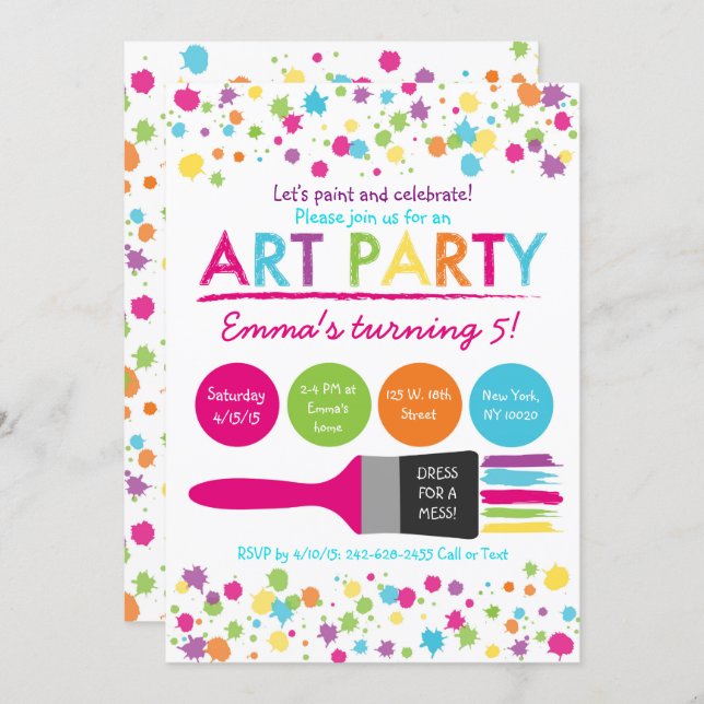 Rainbow Art Party Birthday Invitation (Front/Back)