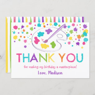 Rainbow Art Party Birthday Thank You Card