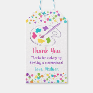 Rainbow Art Party Birthday Thank You Gift Tags