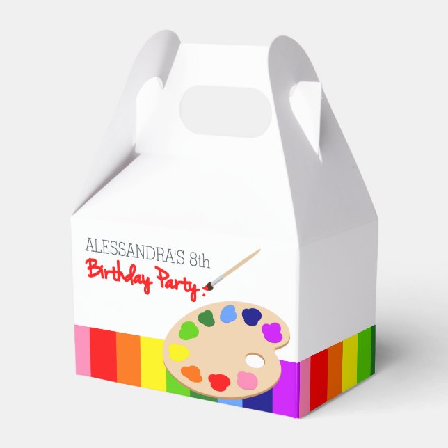 Rainbow Artist Palette Painting Birthday Party Favor Boxes (Front Side)