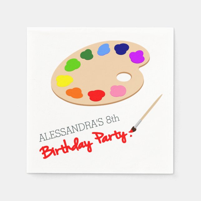 Rainbow Artist Palette Painting Birthday Party Paper Napkins (Front)