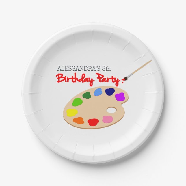 Rainbow Artist Palette Painting Birthday Party Paper Plates (Front)