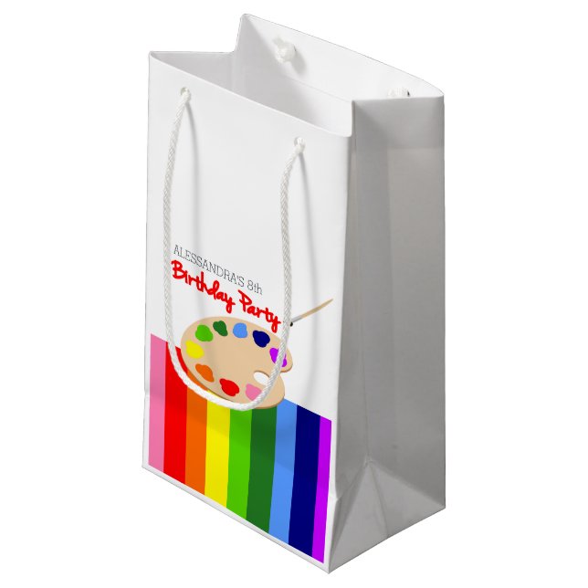 Rainbow Artist Palette Painting Birthday Party Small Gift Bag (Front Angled)