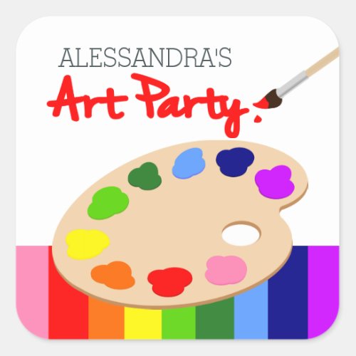 Rainbow Artist Palette Painting Birthday Party Square Sticker
