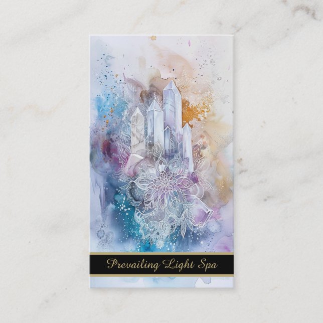 *~* Rainbow Artsy Drip Crystals AP90 Gold QR Business Card (Front)