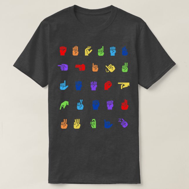 Rainbow ASL Alphabet Pattern T-Shirt (Design Front)