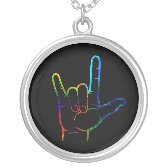 Rainbow ASL I Love You Hand Necklace (Front)