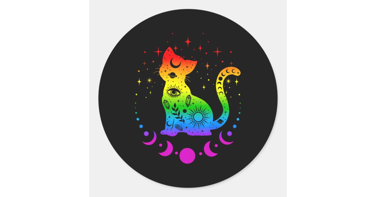 Rainbow Astrology Cat Lgbt Gay Pride Flag Classic Round Sticker | Zazzle