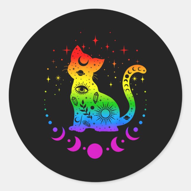 Rainbow Astrology Cat Lgbt Gay Pride Flag  Classic Round Sticker (Front)