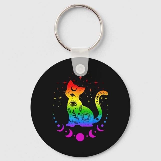 Rainbow Astrology Cat Lgbt Gay Pride Flag  Keychain (Front)