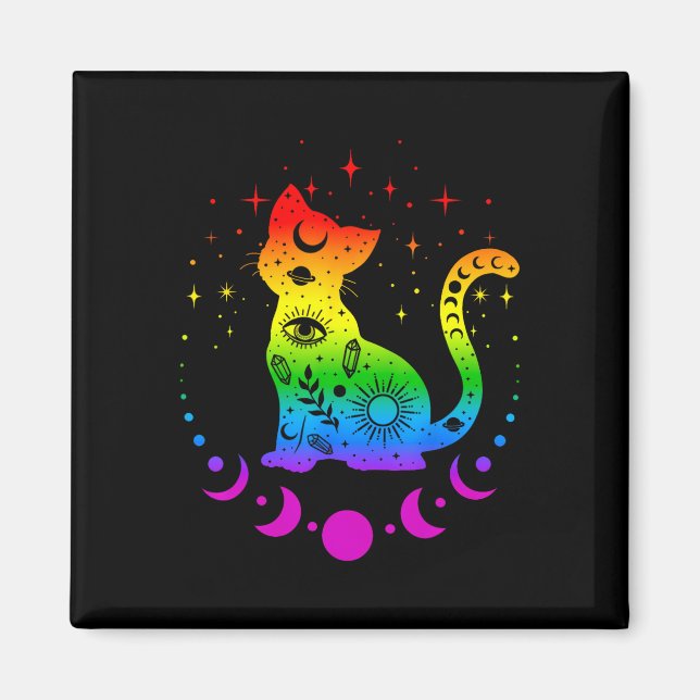 Rainbow Astrology Cat Lgbt Gay Pride Flag  Magnet (Front)