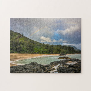 Rainbow at Lumaha'i Beach, Kauai, Hawaii Jigsaw Puzzle