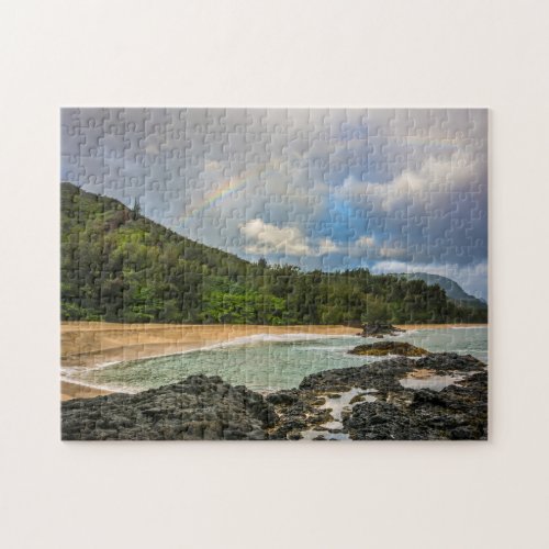 Rainbow at Lumahai Beach Kauai Hawaii Jigsaw Puzzle