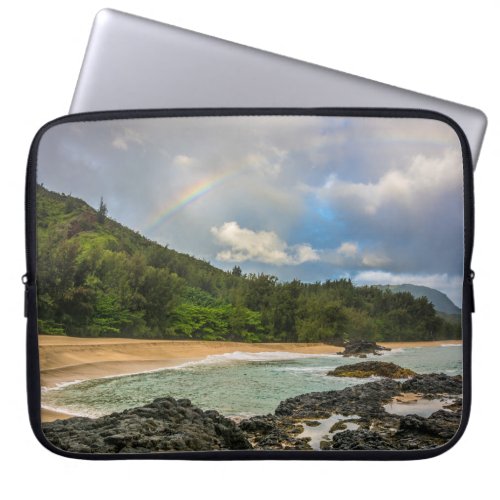 Rainbow at Lumahai Beach Kauai Hawaii Wetsuit Laptop Sleeve