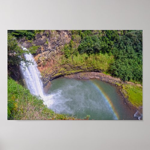 Rainbow at Wailua Falls Kauai Hawaii Poster