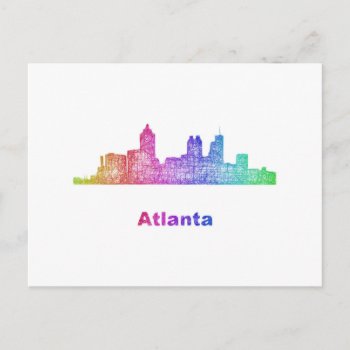 Rainbow Atlanta Skyline Postcard by ZYDDesign at Zazzle