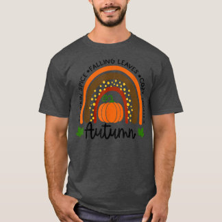 Rainbow Autumn Pumpkin Spice Falling Leaves Cozy N T-Shirt