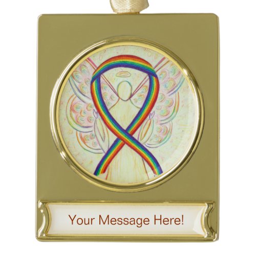 Rainbow Awareness Ribbon Angel Art Custom Ornament