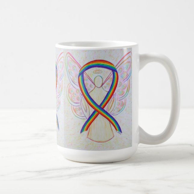 Rainbow Awareness Ribbon Angel Art Mug (Right)