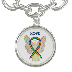 Rainbow Awareness Ribbon Angel Charm Bracelet
