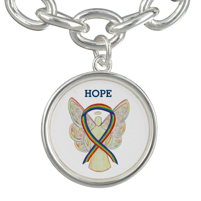 Rainbow Awareness Ribbon Angel Charm Bracelet (Design)