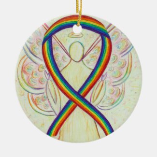 Rainbow Awareness Ribbon Angel Custom Art Ornament