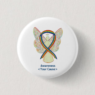 Rainbow Awareness Ribbon Angel Custom Art Pins