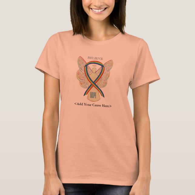 Rainbow Awareness Ribbon Angel Custom Cause Shirts (Front)
