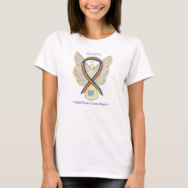 Rainbow Awareness Ribbon Angel Custom Cause Shirts (Front)