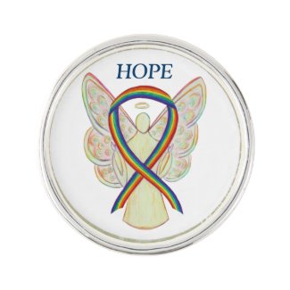 Rainbow Awareness Ribbon Angel Custom Lapel Pin