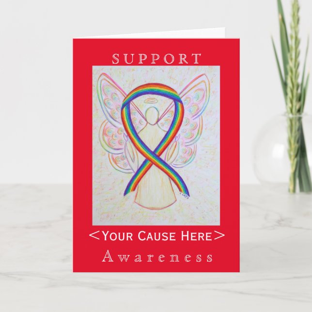 Rainbow Awareness Ribbon Angel Customized Card (Front)
