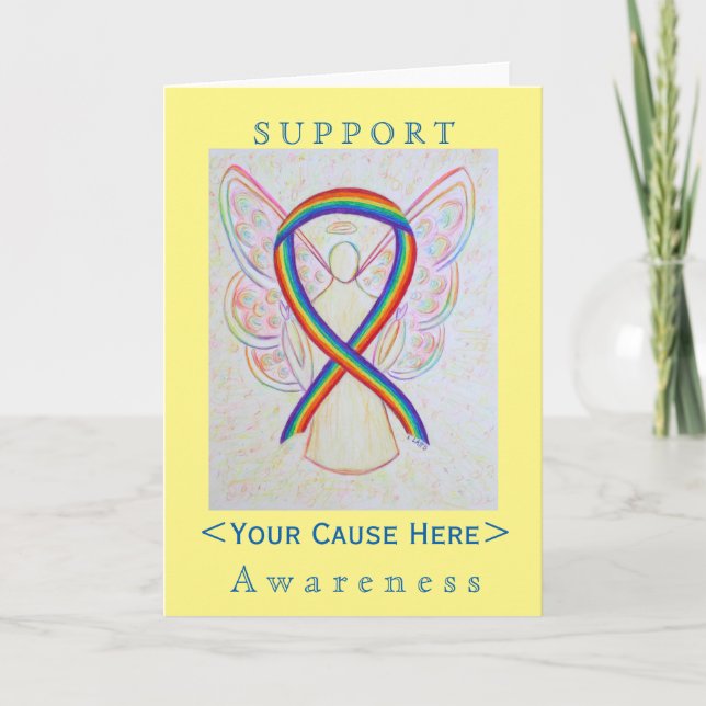Rainbow Awareness Ribbon Angel Customized Card (Front)