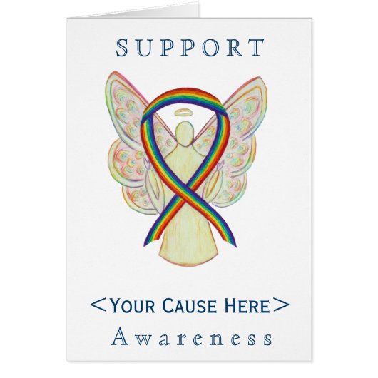 Rainbow Awareness Ribbon Angel Customized Card (Front)