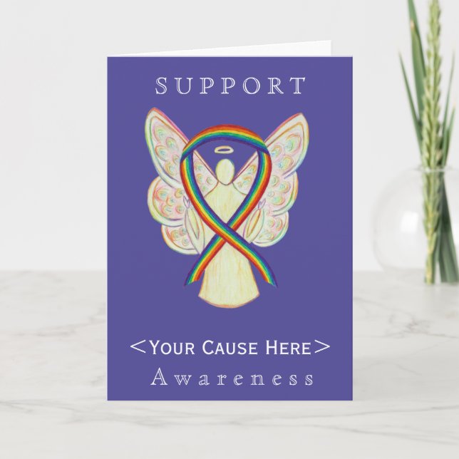Rainbow Awareness Ribbon Angel Customized Card (Front)