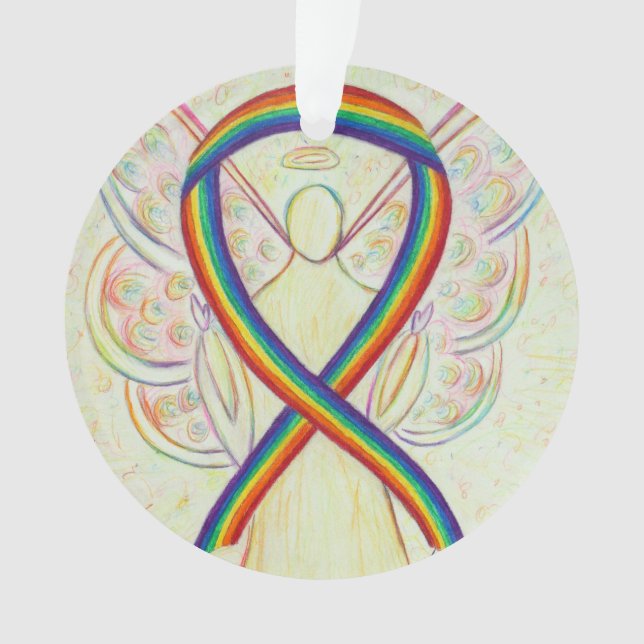 Rainbow Awareness Ribbon Angel Customized Ornament (Front)