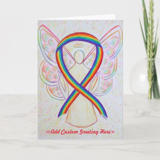Rainbow Awareness Ribbon Angel Greeting Card (Front)