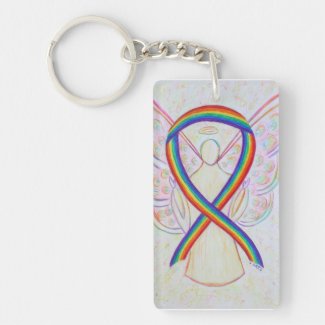Rainbow Awareness Ribbon Angel Key chain