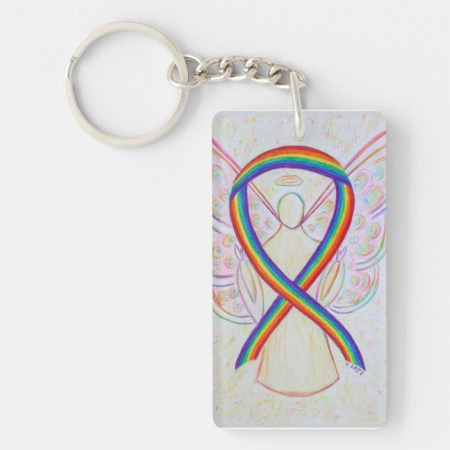 Rainbow Awareness Ribbon Angel Key chain (Front)